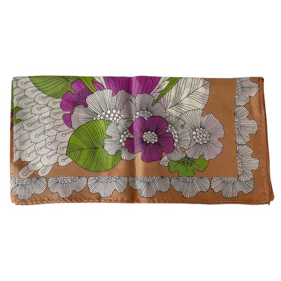 1970s White Green & Purple Pop Art Floral Graphic Acetate Scarf Made in Japan - Picture 4 of 7